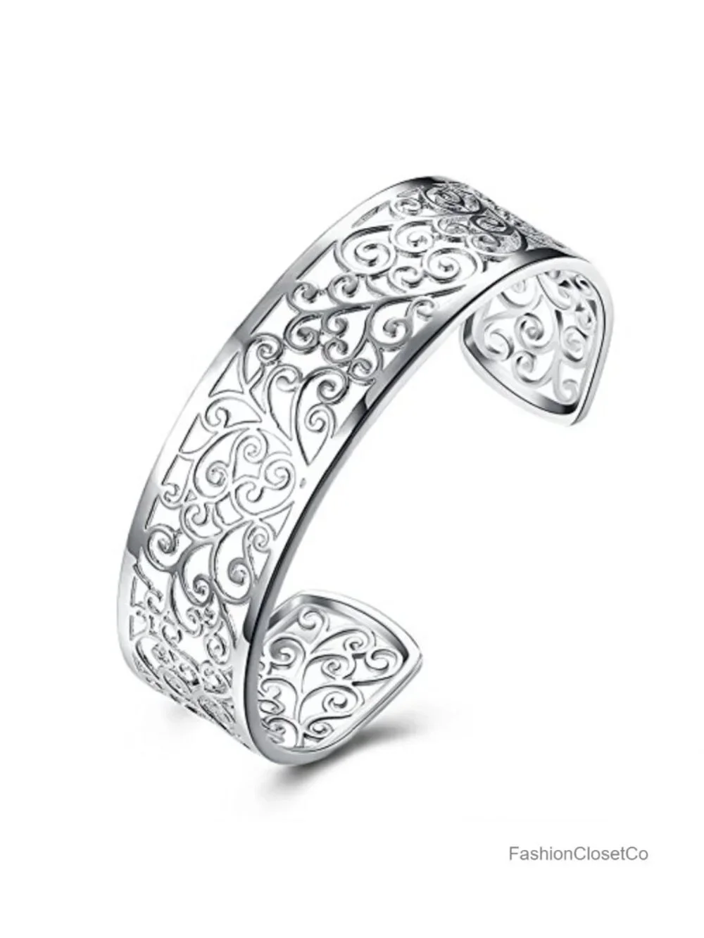 Sterling Silver Open Bangle Cuff Bracelet for Women